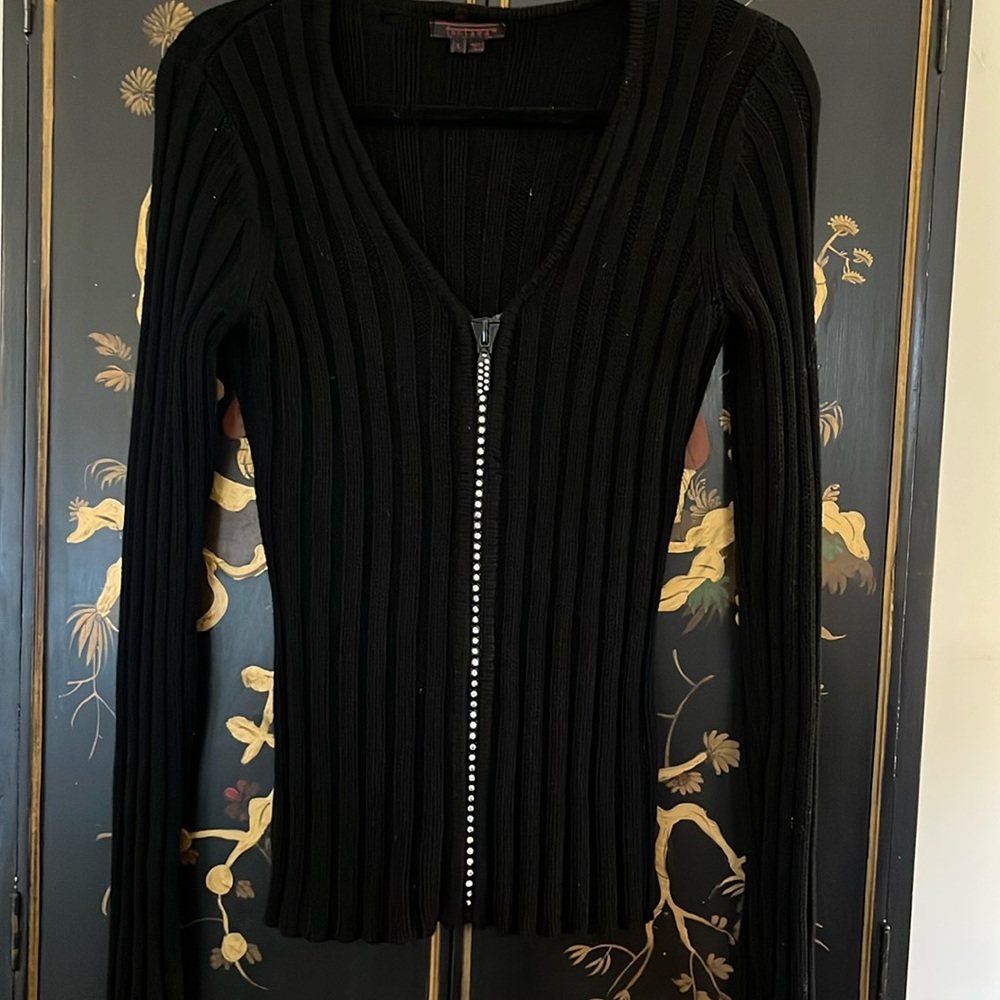 Rhinestone zipper black sweater